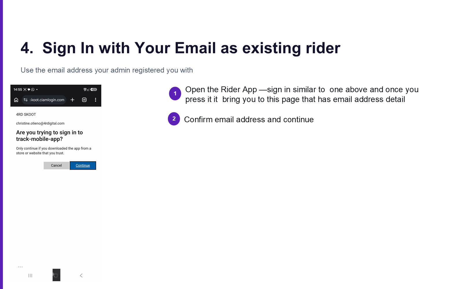 Sign in as an existing rider